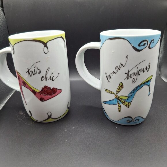 Rosanna Set Of 4 High Heel Shoe Design Coffee Mugs French Inspired Sayings - Picture 3 of 7